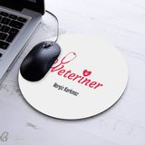 Isimli Veteriner Temalı Yuvarlak Mousepad - Beyaz