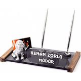 İsimlik Sepeti Gümüş Aslan Biblolu Kristal Masaüstü İsimlik Ofis Masa İsimliği
