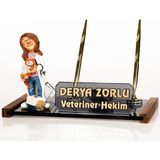 Isimlik Sepeti Isme Özel Kadın Veteriner Biblolu Masa Isimliği Kristal Isimlik