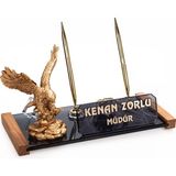İsimlik Sepeti Kartal Heykelli Masa İsimliği 2 Adet 30 x 14 cm Ahşap ve Kristal Şıklığında