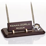 İsimlik Sepeti Kişiye Özel Çift Kalemli Ahşap Masa İsimliği Saatli Ahşap Masa İsimlik