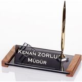İsimlik Sepeti Kişiye Özel Safir Kristal Masa İsimliği Ahşap Ofis Masaüstü İsimlik