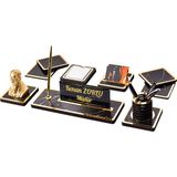 İsimlik Sepeti Mermer Desen 9 Parça Ahşap Masa İsimliği Atatürk Biblolu Ofis Hediyesi 32cm x 11cm