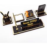 İsimlik Sepeti Mermer Desenli 5 Parça Ahşap İsimlik Sepeti Ofis Hediyesi Altın Renk 32 x 11 cm Ölçüler