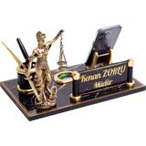İsimlik Sepeti Side Themis Heykelli Ofis Masaüstü Isimlik Seti Mermer Desenli Ahşap Masa Isimliği