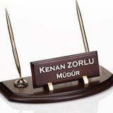 İsimliksepeti Çift Kalemli Ahşap Masa İsimliği Ofis Hediyesi Masaüstü İsimlik