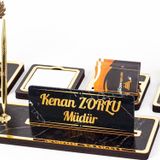 İsimliksepeti Mermer Desenli Kartal Biblolu Ahşap Masa İsimliği Ofis İsimlik