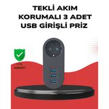 Isıya Dayanıklı 3 USB Portlu Güvenlikli Priz – Akıllı Enerji Yönetimi