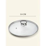 Isıya Dayanıklı Cam Tencere Tava Kapağı - Metal Kulplu Buhar Delikli Yedek Kapak 14 Cm Açık Gri