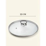 Isıya Dayanıklı Cam Tencere Tava Kapağı - Metal Kulplu Buhar Delikli Yedek Kapak 22 Cm Şeffaf