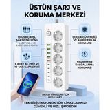 Isıya Dayanıklı Power Tuşlu 5'li Grup Priz 5x USB 5x Type-C Çıkışlı Priz 2 mt Kablolu - Beyaz