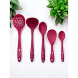 Isıya Dayanıklı Silikon Kepçe ve Kaşık Seti 5 Parça, Pembe - Seçenek 1