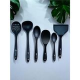 Isıya Dayanıklı Silikon Kevgir Kepçe Kaşık Spatula Seti, 6 Parça, Siyah - 001 - Beyaz - 0,5 ml