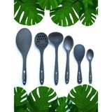 Isıya Dayanıklı Silikon Kevgir Kepçe Spatula Kaşık Seti (30-28-22-20 Cm) 6 Parça - Gri