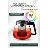 Isıya Dayanıklı Süzgeçli Cam Demlik 900 Ml Çaycı Çay Makinesi Demliği Teapot 900 Ml