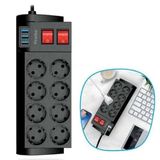 Isıya Dayanıklı Termal Akım Korumalı 2 Metre 16A 4000W 8Li Priz Ve 3 Usb Li Uzatma Kablosu (4741)