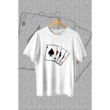 Iskambil Kağıdı Baskılı Beyaz Oversize T-Shirt