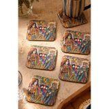 İskambil Serisi Bardak Altlığı 6'lı Set – Sicilya Temalı Kolaj – 9 cm, 3 mm MDF, UV Baskı, Dekoratif Bardak Altlık, Ahşap, Kare