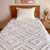 Iskandinav Püsküllü Tek Kişilik Yatak Örtüsü 180 x 250 Tek Yastık - Ekru - 180 x 250 cm