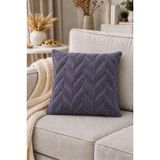 İskandinav Tarz Dekoratif Peluş Kırlent Kılıfı 42x42 cm Kabartmalı Desenli Yumuşak Dokulu Yastık Kılıfı Tekli (Antrasit (Balıksırtı Desen))