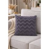 İskandinav Tarz Dekoratif Peluş Kırlent Kılıfı 42x42 cm Kabartmalı Desenli Yumuşak Dokulu Yastık Kılıfı Tekli (Antrasit (Zigzag Desen))