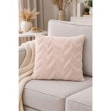İskandinav Tarz Dekoratif Peluş Kırlent Kılıfı 42x42 cm Kabartmalı Desenli Yumuşak Dokulu Yastık Kılıfı Tekli (Bej (Balıksırtı Desen))