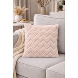 İskandinav Tarz Dekoratif Peluş Kırlent Kılıfı 42x42 cm Kabartmalı Desenli Yumuşak Dokulu Yastık Kılıfı Tekli (Bej (Zigzag Desen))