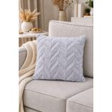 İskandinav Tarz Dekoratif Peluş Kırlent Kılıfı 42x42 cm Kabartmalı Desenli Yumuşak Dokulu Yastık Kılıfı Tekli (Gri (Balıksırtı Desen))