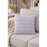 İskandinav Tarz Dekoratif Peluş Kırlent Kılıfı 42x42 cm Kabartmalı Desenli Yumuşak Dokulu Yastık Kılıfı Tekli (Gri (Zigzag Desen))