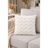 İskandinav Tarz Dekoratif Peluş Kırlent Kılıfı 42x42 cm Kabartmalı Desenli Yumuşak Dokulu Yastık Kılıfı Tekli (Krem (Zigzag Desen))
