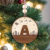 İskandinav Tarzı A Harfi Yılbaşı Ağaç Süsü, Kişiye Özel Minimalist Noel Baba Desenli Çam Ağacı Süsü Ceviz