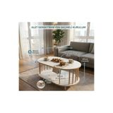 İskandinav Tarzı Alt Raflı Oval Orta Sehpa Dekoratif Salon Masası (beyaz)