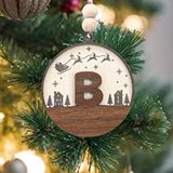 İskandinav Tarzı B Harfi Yılbaşı Ağaç Süsü, Kişiye Özel Minimalist Noel Baba Desenli Çam Ağacı Süsü Ceviz