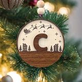 İskandinav Tarzı C Harfi Yılbaşı Ağaç Süsü, Kişiye Özel Minimalist Noel Baba Desenli Çam Ağacı Süsü Ceviz