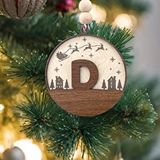İskandinav Tarzı D Harfi Yılbaşı Ağaç Süsü, Kişiye Özel Minimalist Noel Baba Desenli Çam Ağacı Süsü Ceviz
