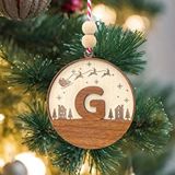 İskandinav Tarzı G Harfi Yılbaşı Ağaç Süsü, Kişiye Özel Minimalist Noel Baba Desenli Çam Ağacı Süsü Ceviz