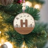İskandinav Tarzı H Harfi Yılbaşı Ağaç Süsü, Kişiye Özel Minimalist Noel Baba Desenli Çam Ağacı Süsü Ceviz