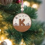 İskandinav Tarzı K Harfi Yılbaşı Ağaç Süsü, Kişiye Özel Minimalist Noel Baba Desenli Çam Ağacı Süsü Ceviz