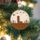 İskandinav Tarzı L Harfi Yılbaşı Ağaç Süsü, Kişiye Özel Minimalist Noel Baba Desenli Çam Ağacı Süsü Ceviz