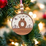 İskandinav Tarzı Ö Harfi Yılbaşı Ağaç Süsü, Kişiye Özel Minimalist Noel Baba Desenli Çam Ağacı Süsü Ceviz