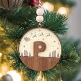 İskandinav Tarzı P Harfi Yılbaşı Ağaç Süsü, Kişiye Özel Minimalist Noel Baba Desenli Çam Ağacı Süsü Ceviz