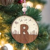 İskandinav Tarzı R Harfi Yılbaşı Ağaç Süsü, Kişiye Özel Minimalist Noel Baba Desenli Çam Ağacı Süsü Ceviz