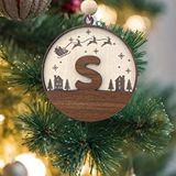 İskandinav Tarzı S Harfi Yılbaşı Ağaç Süsü, Kişiye Özel Minimalist Noel Baba Desenli Çam Ağacı Süsü Ceviz