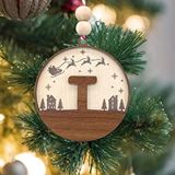 İskandinav Tarzı T Harfi Yılbaşı Ağaç Süsü, Kişiye Özel Minimalist Noel Baba Desenli Çam Ağacı Süsü Ceviz
