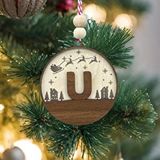 İskandinav Tarzı Ü Harfi Yılbaşı Ağaç Süsü, Kişiye Özel Minimalist Noel Baba Desenli Çam Ağacı Süsü Ceviz