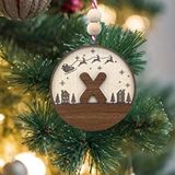 İskandinav Tarzı X Harfi Yılbaşı Ağaç Süsü, Kişiye Özel Minimalist Noel Baba Desenli Çam Ağacı Süsü Ceviz