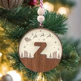İskandinav Tarzı Z Harfi Yılbaşı Ağaç Süsü, Kişiye Özel Minimalist Noel Baba Desenli Çam Ağacı Süsü Ceviz