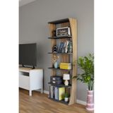 İskandinav Tasarım Çok Raflı Kitaplık 150x50x22 Cm Modern Dekoratif Raf Ünitesi Antrasit - Atlantik Çam