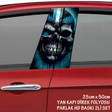 İskelet Kafa Oto Sticker - Yeni Nesil Hd Baskı Kalitesi Araba Kapı Direkleri Kaplama Folyosu - Tuning Modifiye Aksesuar