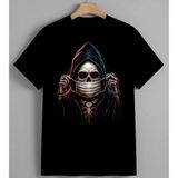 Iskelet Maske Korku Sanat Syh Unisex Erkek Kadın Oversize Tişört Siyah - XL